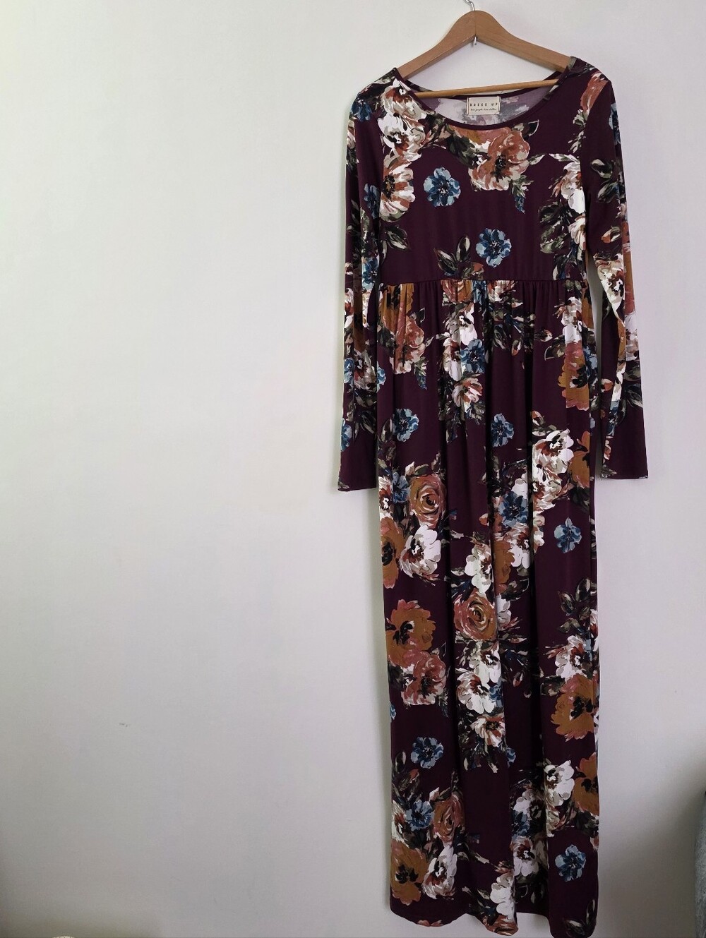 Floral Boho Longsleeve Maxi Dress Womens S Maroon Dress Up Preppy Chic Festival